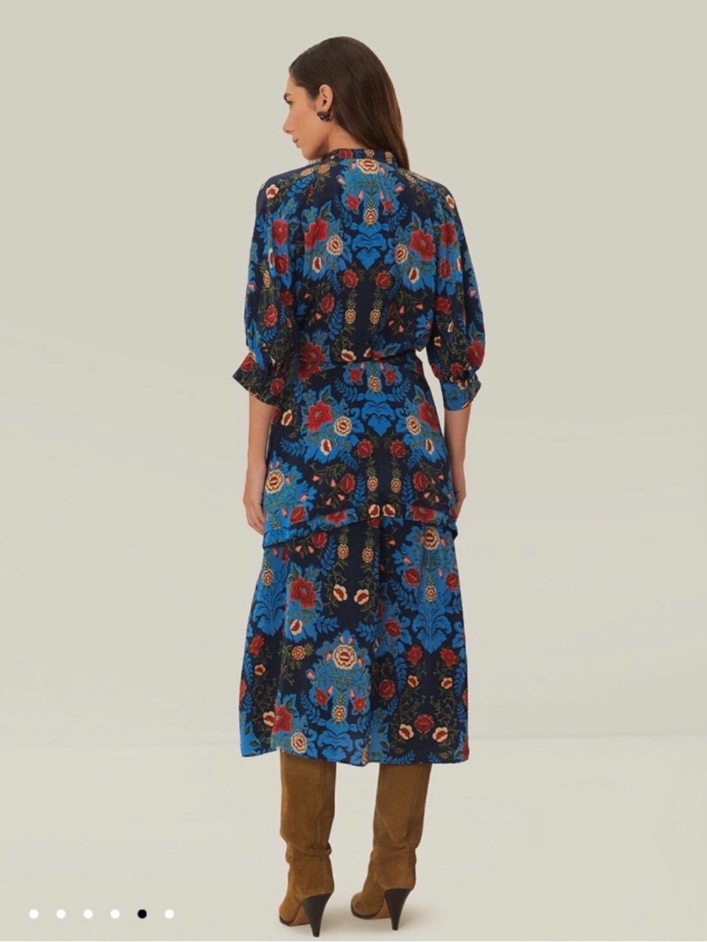Farm Rio Blue Arabesque Floral Midi Dress with Belt - Picture 3 of 5